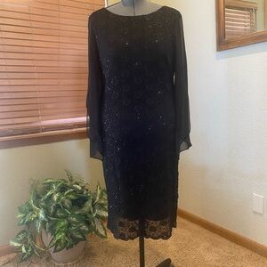 Connected Apparel Black Sheath Dress with Bishop Sleeves
